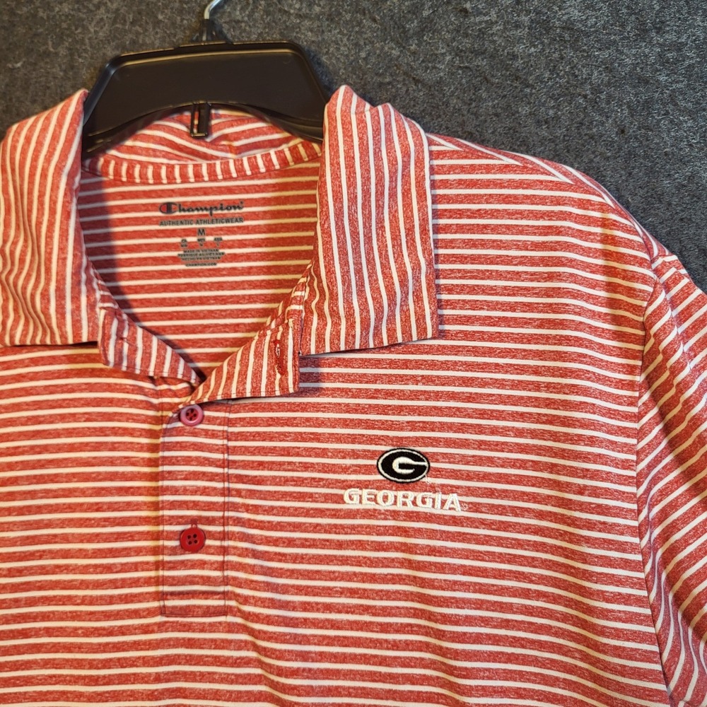 Georgia Bulldogs Mens Medium Red White Striped Polo Shirt NCAA Golf Champion